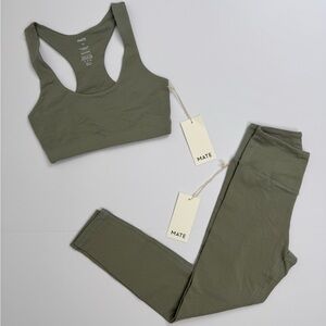 NWT MATE The Label Organic Cotton Stretch Bra Legging Set Size XS Sage Green